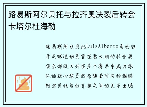 路易斯阿尔贝托与拉齐奥决裂后转会卡塔尔杜海勒